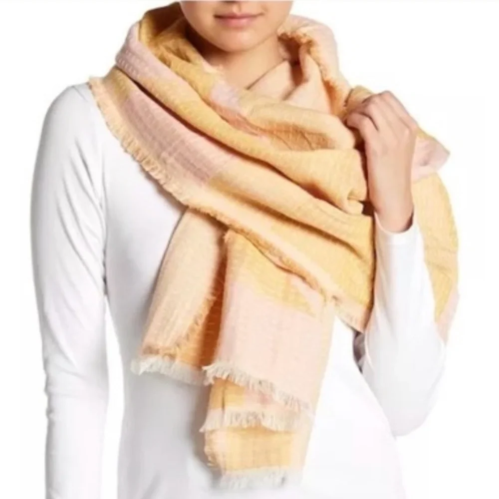Madewell Stitched Scarf New Forms Fringe Cotton Oversized Wrap Neutral